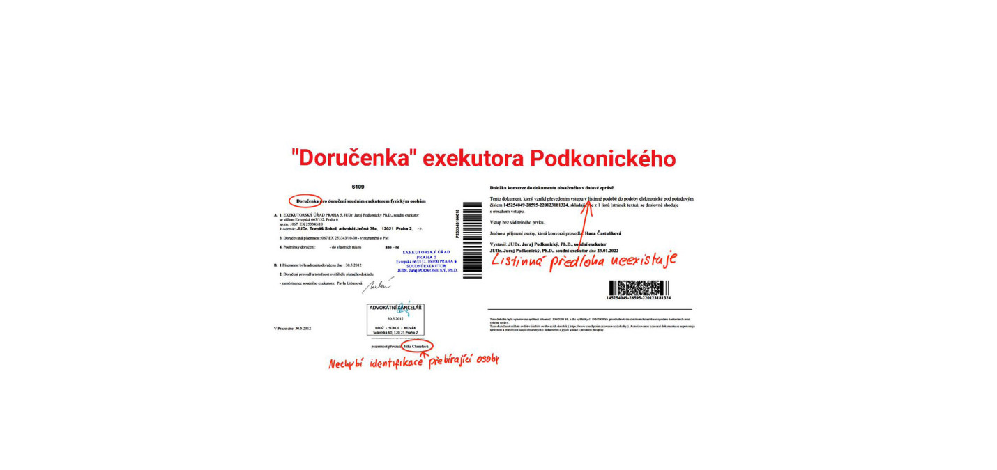Člověk v tísni vyzývá exekutora Podkonického, aby vrátil peníze za osobní doručování písemností tam, kde k němu nedocházelo