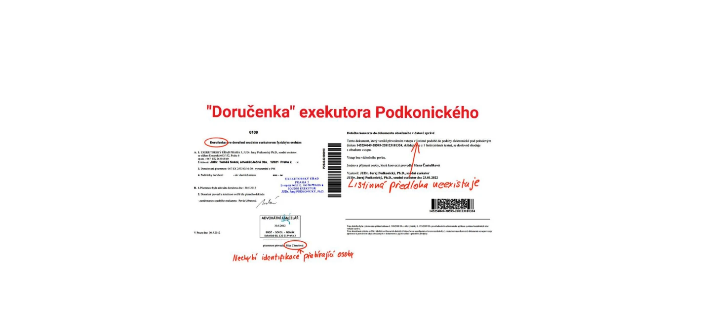 Člověk v tísni vyzývá exekutora Podkonického, aby vrátil peníze za  osobní doručování písemností tam, kde k němu nedocházelo