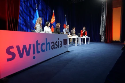 Panelists discuss how to improve the agri-food and beverage sector in Mongolia during the launch of the EU-funding Switching On the Green Economy Project
