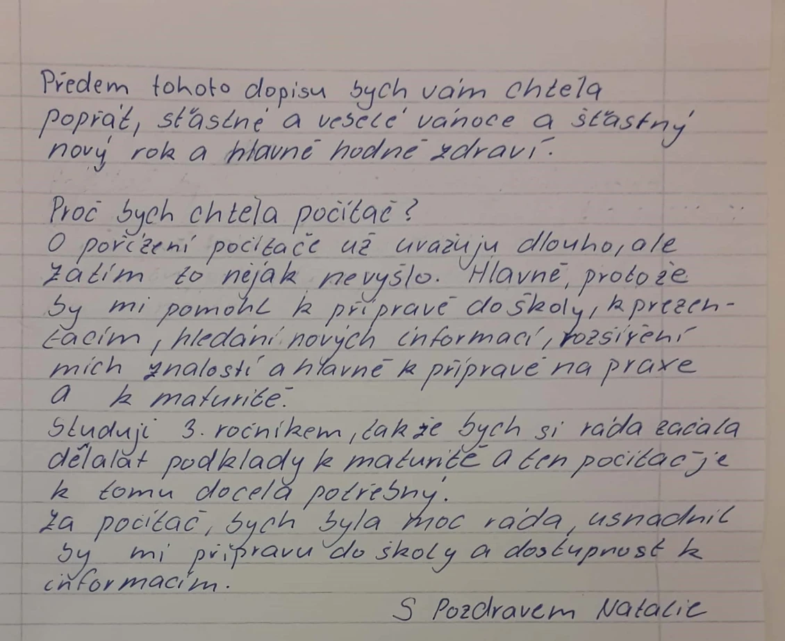 „Studuji 3. ročníkem. Ráda bych si začala dělat podklady k maturitě.“