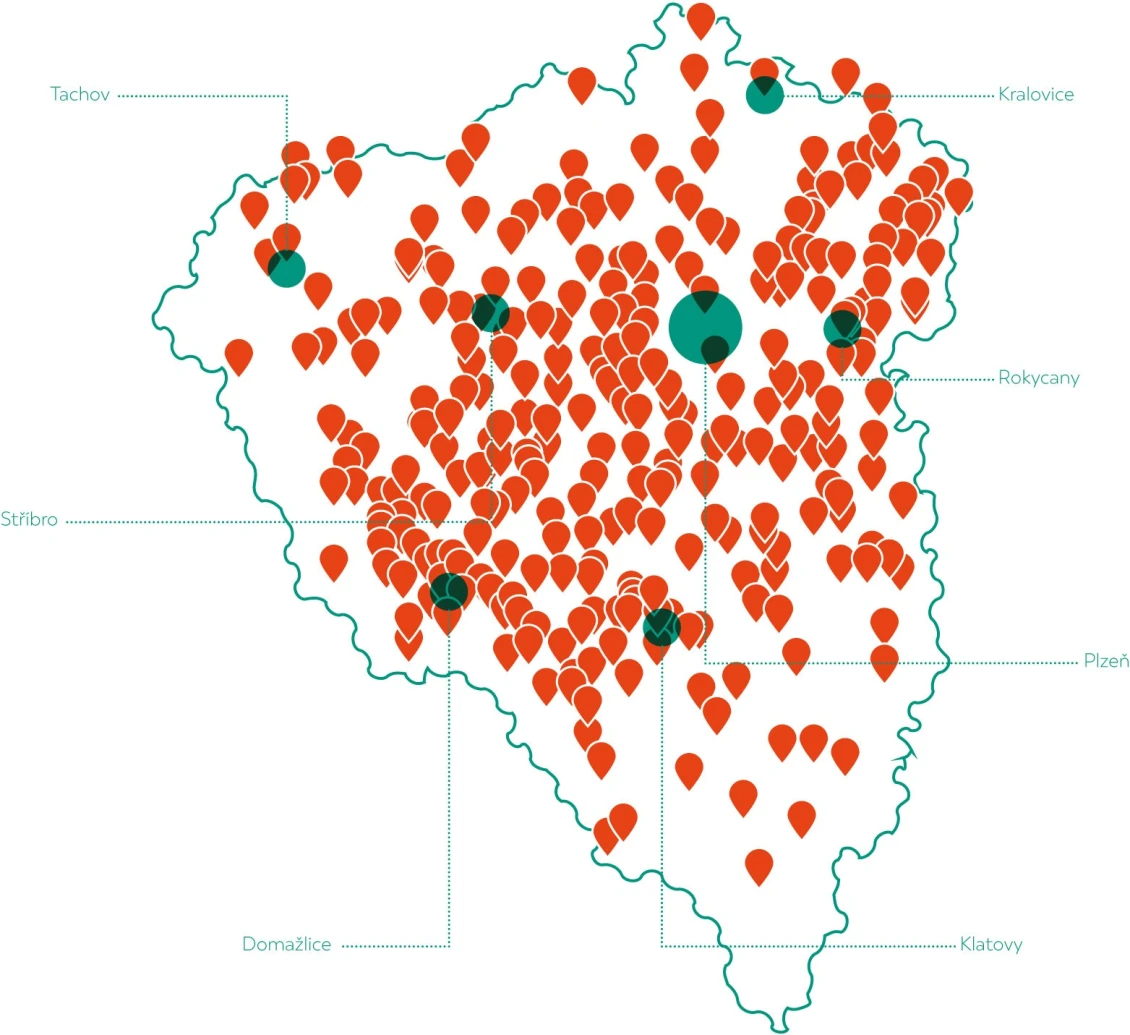 Mapka našeho působení v Plzeňském kraji